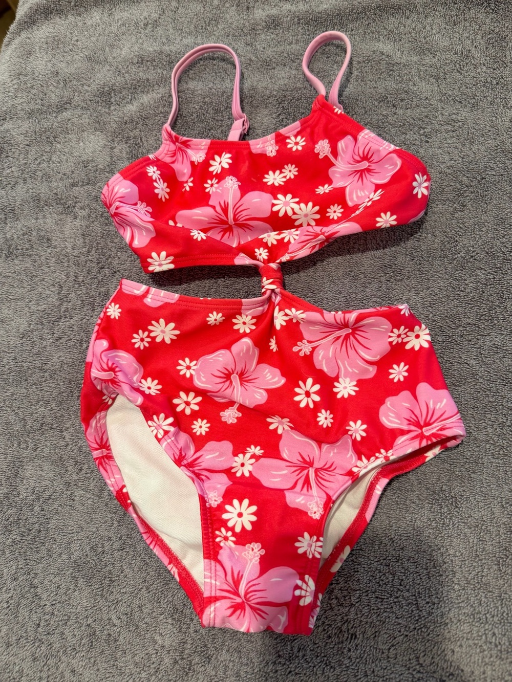 Art Class Red and Pink Floral Two-Piece one piece Girls' Swimsuit size XS 4/5